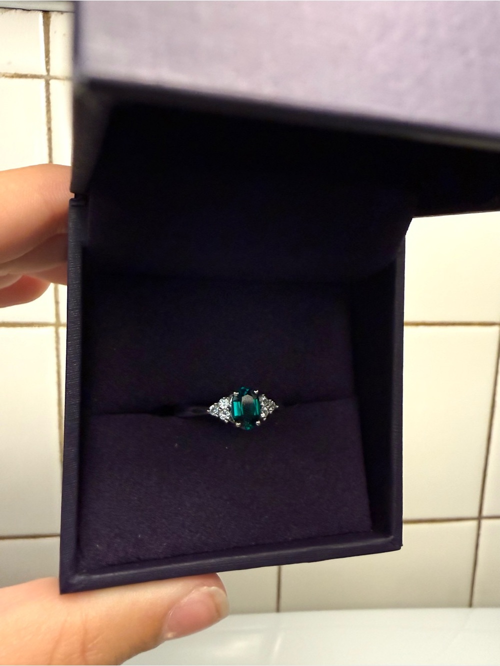Zales Emerald-Cut Green Gemstone Ring with Side Accents